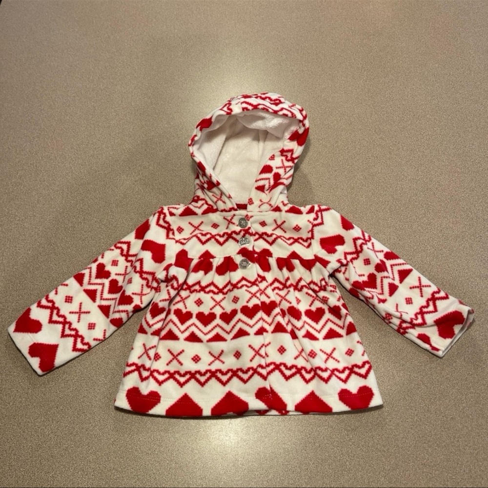 Carter's Red and White button down fleece sweater 12 months
